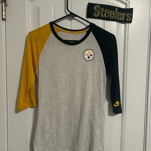 NIKES🏈Steelers Raglan Sleeve Shirt*New Without Tags*Small & Blinged Headband